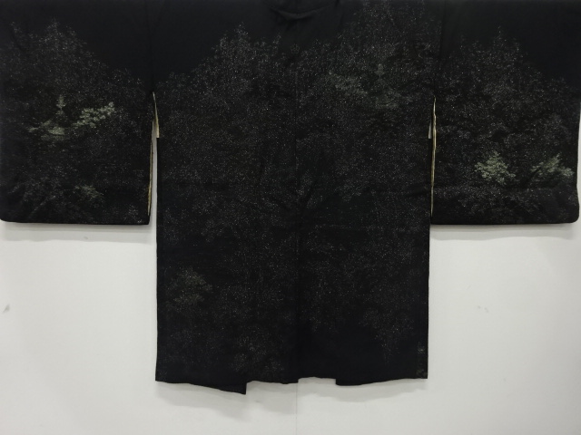 大正ロマン　漆　樹木に寺院模様織出し　一ツ紋羽織